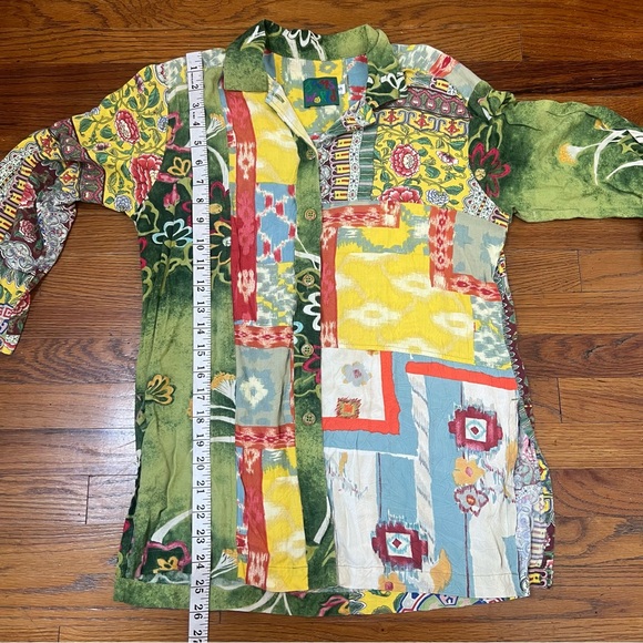 Vintage Jams World Casual Button Front Shirt Womens Small Green Floral Patchwork - Picture 7 of 10